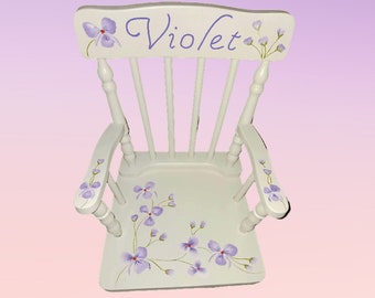 Spindle Wood Rocking Chair " The Violet " - 2 sizes available Hand Painted & Personalized - Toddler/  Birthday - Violets