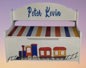 Wood Hand Painted & Personalized Toy Box Deacons Bench - "The Peter Kevin" 24"x12"Dx15.5"H -Nursery Furniture /oy Storage /Toddler Toy Box