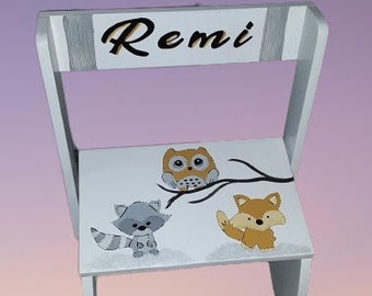 Hand Painted Wood Flip Top Stool- Personalized "The Remi" Toddler Stool / Baby Shower - Woodland Creatures