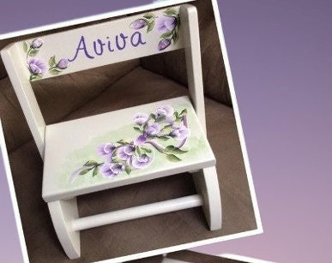 Wood Flip Top Stool Hand Painted & Personalized - Choose large or Small "The Aviva" Toddler / Baby Shower / Kids Furniture