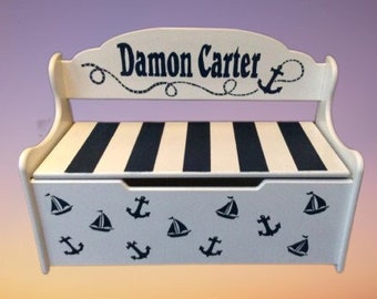 Wood Hand Painted & Personalized Toy Box Deacons Bench - " The Damen Carter " 24" W x 12" D x 15.5" H Kids  Toy Storage