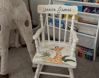 Spindle Wood Rocking Chair - 2 sizes " Giraffe "-  Hand Painted & Personalized - Birthday/Toddler /Giraffe