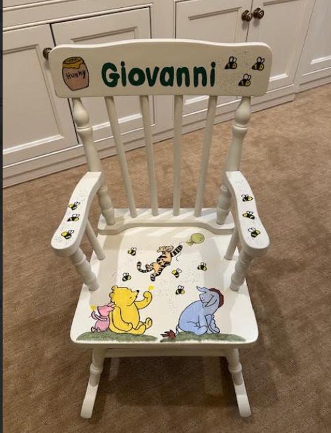 Hand Painted & Personalized Spindle Wood Rocking Chair 