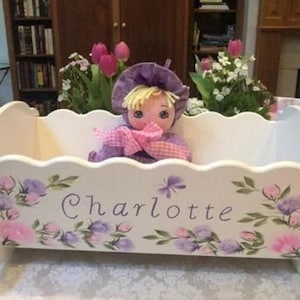 LARGE Hand-Painted Personalized Wood Doll Cradle - " The Charlotte  "   Birthday Gift /