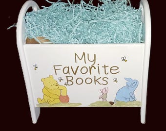 Classic Pooh Hand Painted Personalized Wood Book / Toy Holder