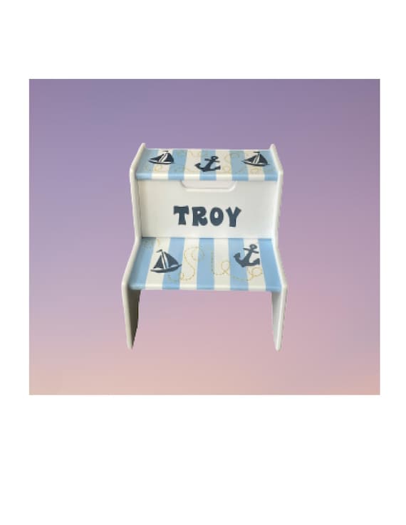Hand Painted Personalized Child s Wood 2 Step Stool Nautical Troy