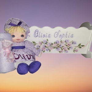 Large Hand Painted Personalized Large  Wood Rocking Doll Cradle - &quot; The Olivia Sophia &quot; Birthday Gift/Toddler