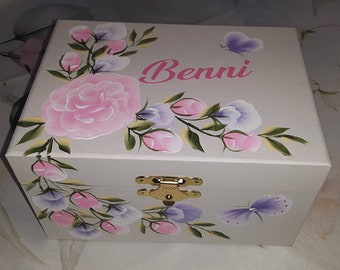 Musical Hand Painted & Personalized Wood Ballerina Jewelry Box " The Benni  " Flower Girl / Birthday / Dance Recital/Communion