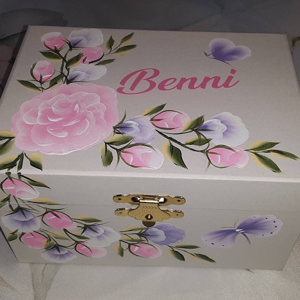 Musical Hand Painted & Personalized Wood Ballerina Jewelry Box " The Benni  " Flower Girl / Birthday / Dance Recital/Communion