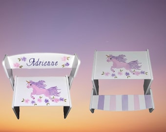 Personalized Flip Top Stool Hand Painted - Choose large or Small "The Adrienne " Toddler Stool / Kids Furniture / Unicorn