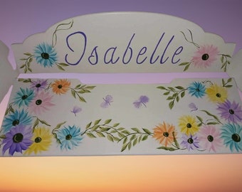 Wood Hand Painted & Personalized Toy Box Deacons Bench -24" W x 12" D x 15.5" H " The Isabelle " Toddler/ New Baby - Gerber Daisies