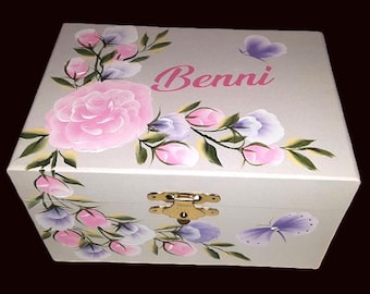 Musical Hand Painted & Personalized Wood Ballerina Jewelry Box " The Benni  " Flower Girl / Birthday/ My First/Communion/Dance Recital