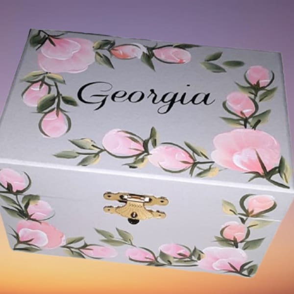Personalized Musical Ballerina Jewelry Box, Hand-Painted Floral Design