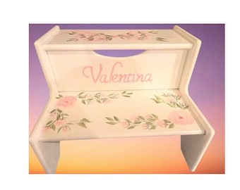 Hand-Painted Personalized Child&#39;s Wood 2-Step Stool -  &quot; The Valentina &quot; - Toddler Step Stool -My design or yours. Childrens furniture