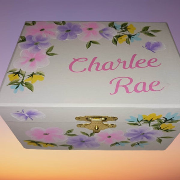 Musical Hand Painted & Personalized Wood Ballerina Jewelry Box  " The Charlee Rae" - Flower Girl / Communion / Dance Recital / Birthday