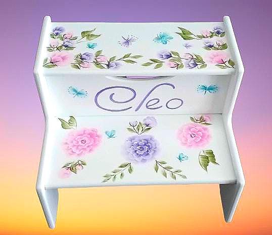 Hand-Painted Personalized Child's Wood 2-Step Stool - "The Cleo" - Toddler Step Stool / Baby Shower Gift -My design or yours - Pastels