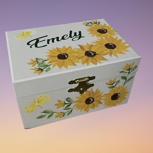 Hand Painted Personalized Wood Ballerina Musical Jewelry Box  &quot; The Emely &quot;  Flower Girl Gift/ Birthday/Dance Recital/Communion -Sunflowers