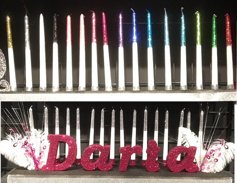 12 inch tall glittered candles choose half or fully glittered Sweet 16 / Bar Mitzvah / Bat Mitzvah / Quince / Candle board image 2