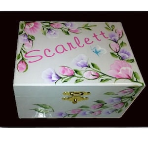Boîte à bijoux ballerine personnalisée en bois peinte à la main « The Scarlett » bouquetière/soirée de mariage/communion/cadeau de la Saint-Valentin/