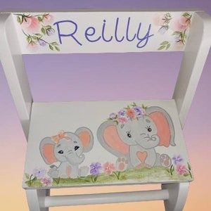 Hand Painted Flip Top Stool/Chair Personalized  - &quot;The Reilly &quot; Toddler Stool /  - Mommy (or Daddy ) and me Elephants