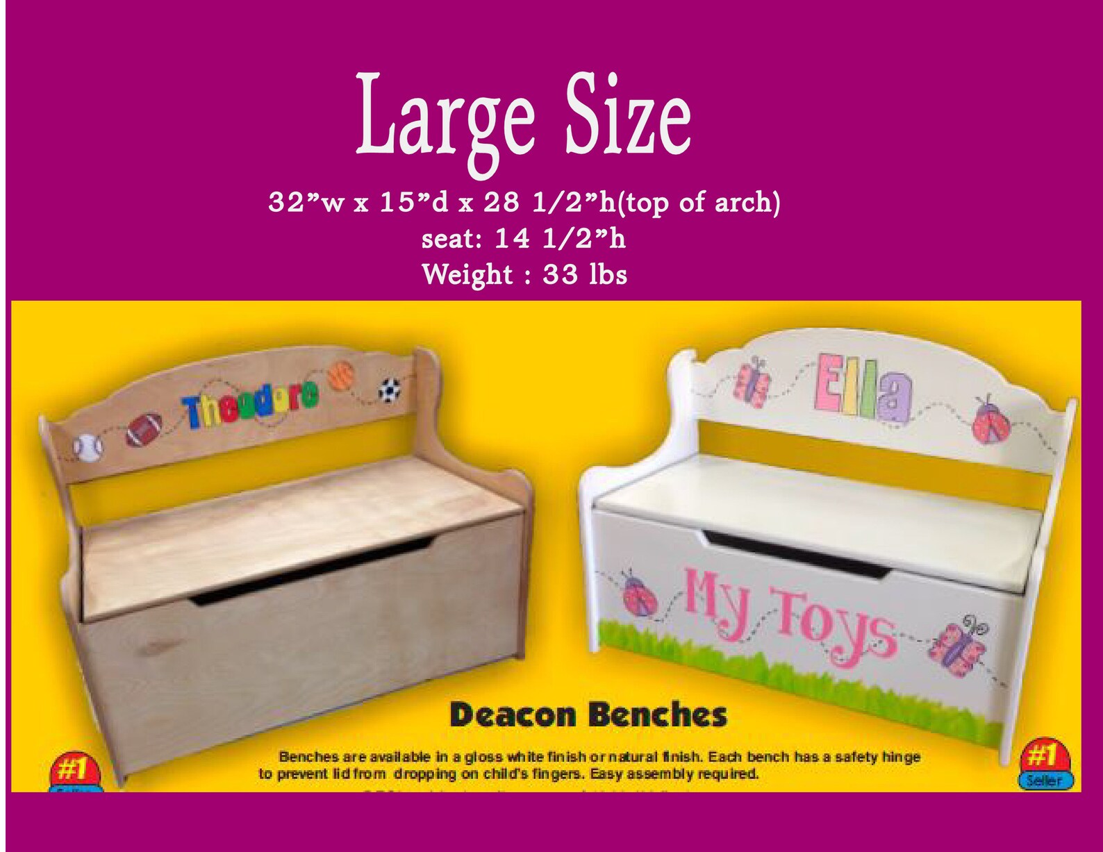 Large Wood Deacons Bench Toy Box Hand Panted & Personalized Etsy