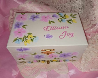 Hand Painted Personalized 1 Drawer Wood Ballerina Musical Jewelry Box "The Elliana Joy" - Confirmation/Communion/Dance Recital/Flower girl