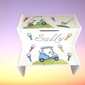 Hand Painted Personalized Child's Wood 2 Step Stool -  " Sully  " Hand Painted / Baby Shower/furniture  Design Shown Golf