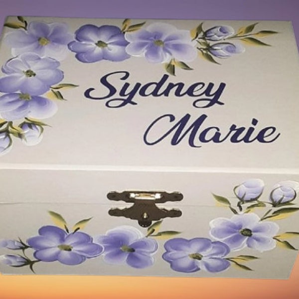 Wood Musical Hand Painted Personalized Ballerina Jewelry Box " The Sydney Marie " Flower Girl / Christening / Communion / Dance Recital