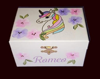 Hand Painted & Personalized Unicorn Wood  Musical Jewelry Box