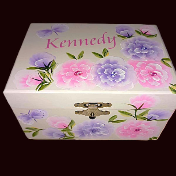 Hand Painted Personalized Wood Musical Ballerina Jewelry Box: Floral Design