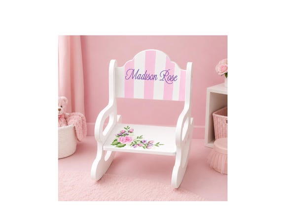 Hand Painted Personalized Wood Rocking Chair – Arch Top or Slat Back Rose Design