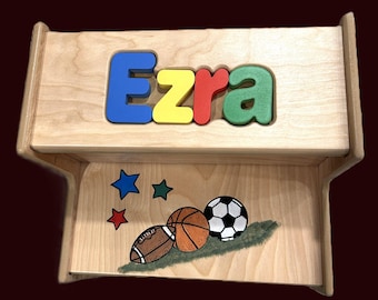 NEW Hand Painted 2-Step Wood Puzzle Name Stool - Boy or Girl