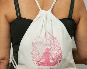 Just Breathe- Pink Namaste drawstring cotton backpack