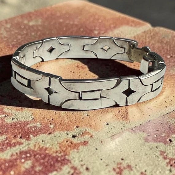Vintage Taxco Sterling Silver Link Bracelet: Heavy Modernist Mexican Artisan Jewelry