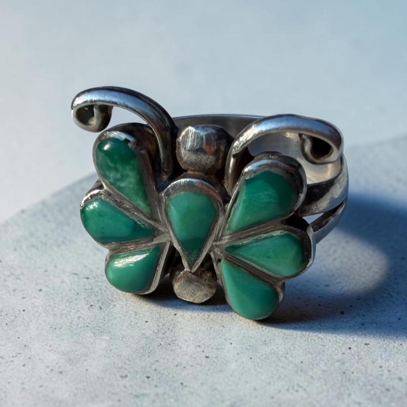 Turquoise Butterfly Ring - Sterling Silver Petit Point Ring - Vintage ...