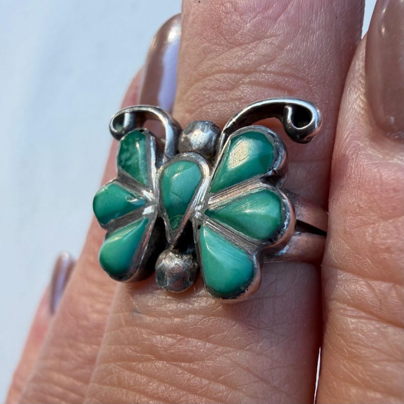 Turquoise Butterfly Ring - Sterling Silver Petit Point Ring - Vintage ...