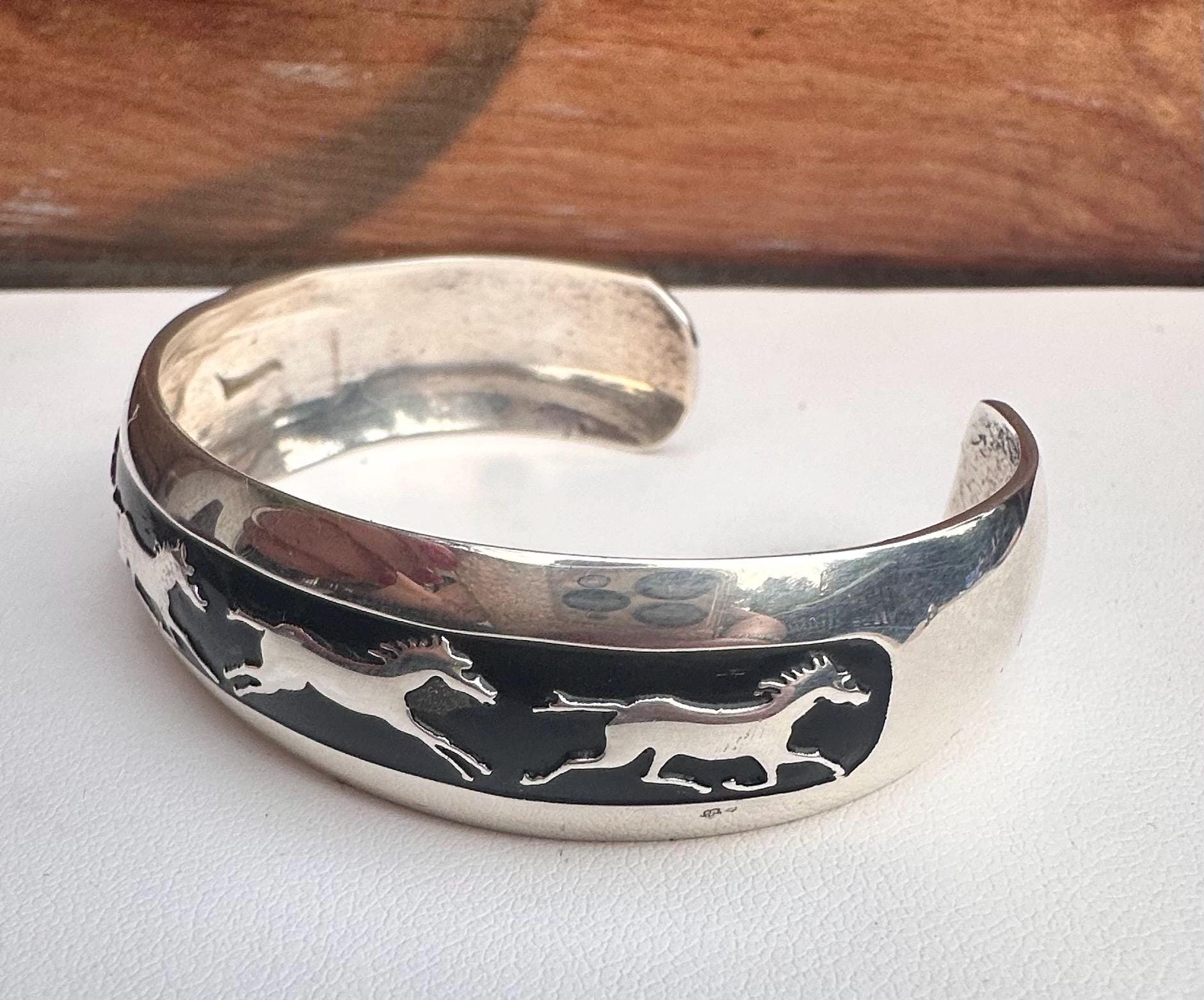 アクセサリー vintage Silver Horse Cuff Bracelet Vintage B. Webb Navajo Sterling Silver Running Horses Cuff