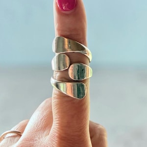 Vintage Mexico Sterling Silver Wide Wrap Ring~ Modernist Sculptural Statement- Size 7.5