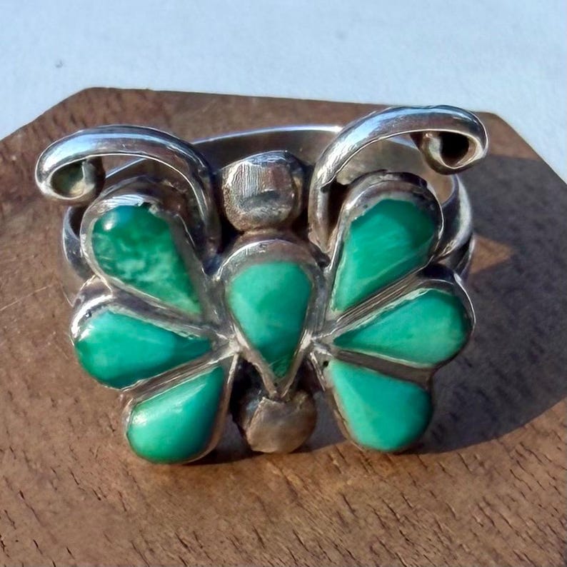 Turquoise Butterfly Ring - Sterling Silver Petit Point Ring - Vintage ...
