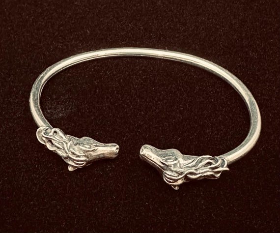 Vintage Sterling Silver Double-headed Horse Cuff Bracelet