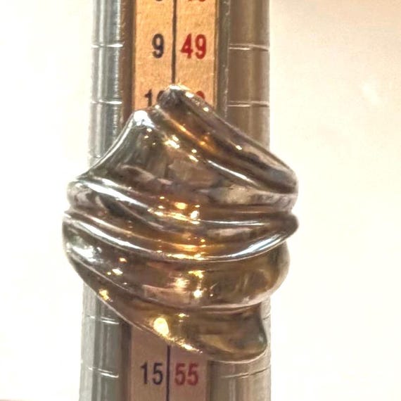 Vintage Liquid Silver Ribbed Statement Ring | Ste… - image 12