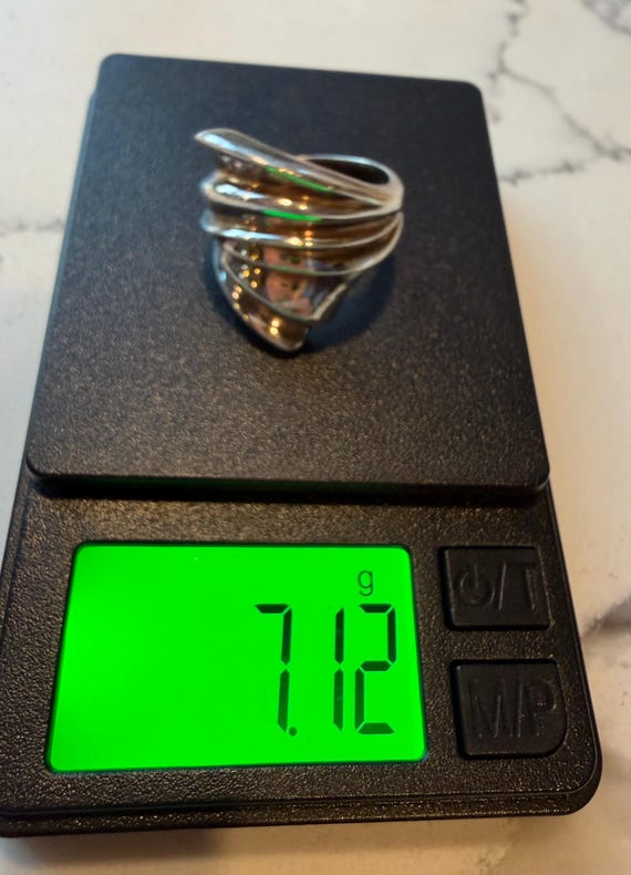 Vintage Liquid Silver Ribbed Statement Ring | Ste… - image 13