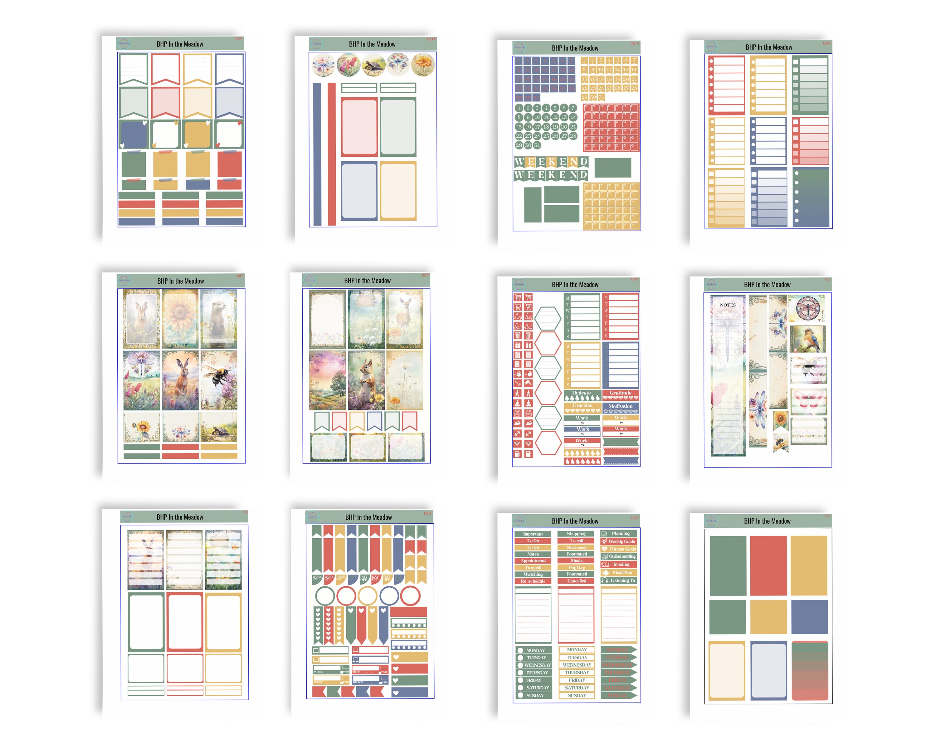 Spring Printable Planner Stickers, in the Meadow Weekly Sticker Kit ...