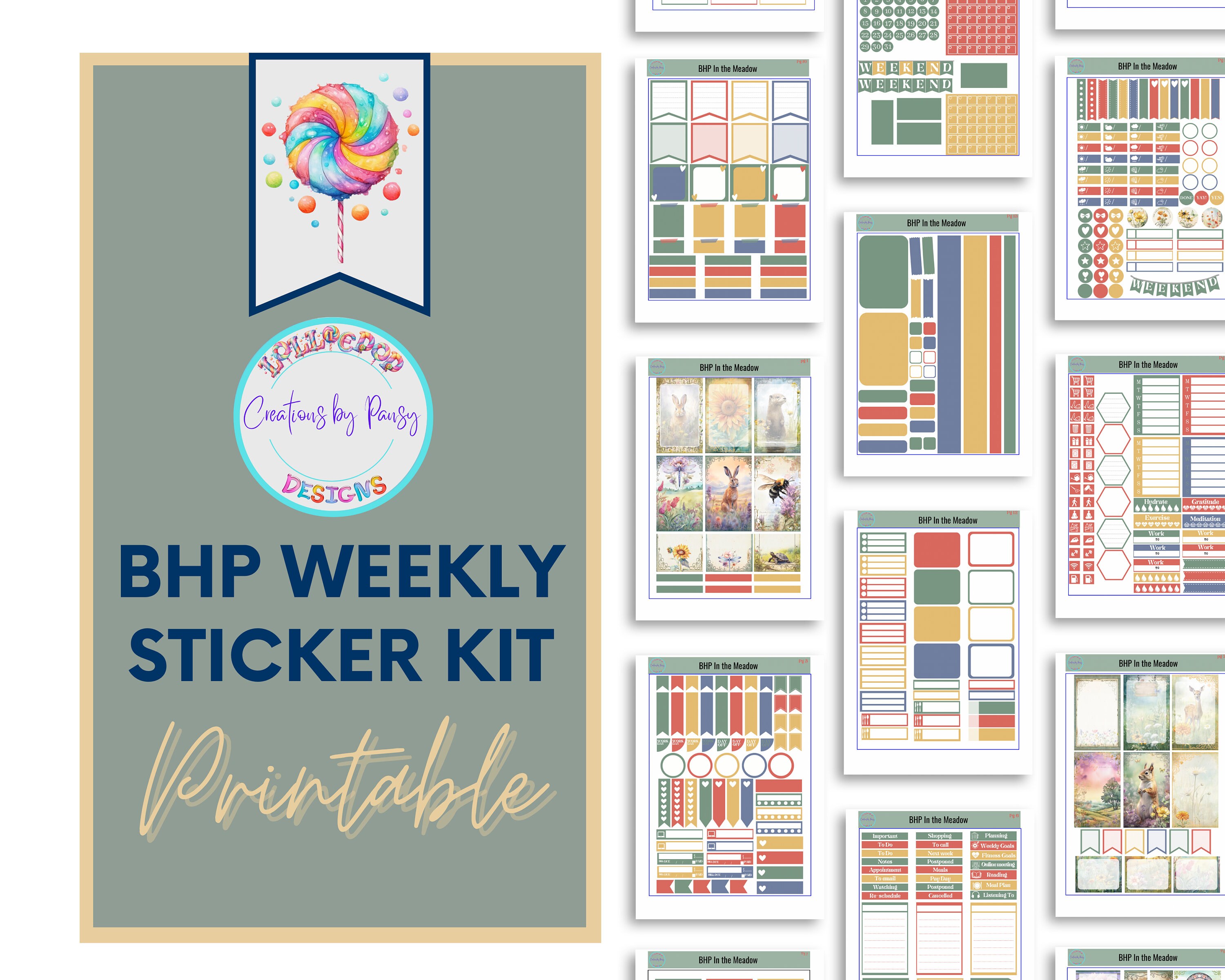 Spring Printable Planner Stickers, in the Meadow Weekly Sticker Kit ...