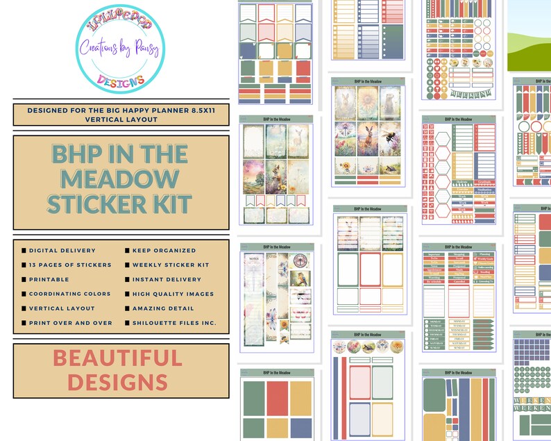 Spring Printable Planner Stickers, in the Meadow Weekly Sticker Kit ...