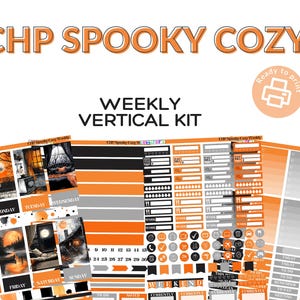 Printable Planner Stickers, Cozy Spooky Weekly Sticker Kit, Happy Planner, Erin Condren, Vertical Planner, Cricut cut files, Halloween