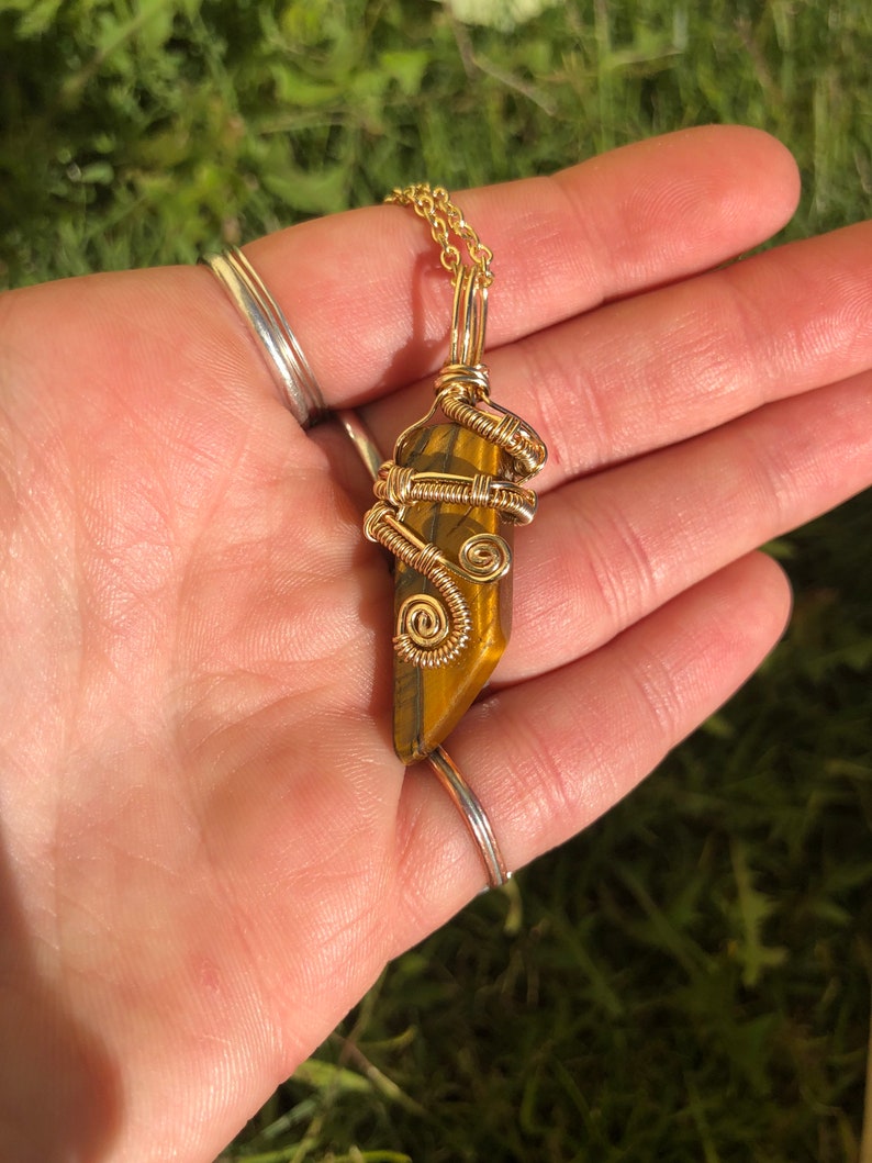 Tigers eye wrap pendant necklace