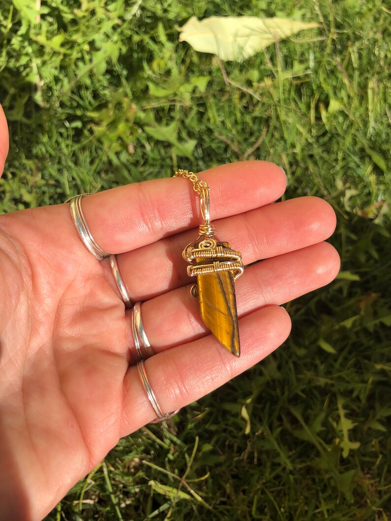 Tigers eye wrap pendant necklace