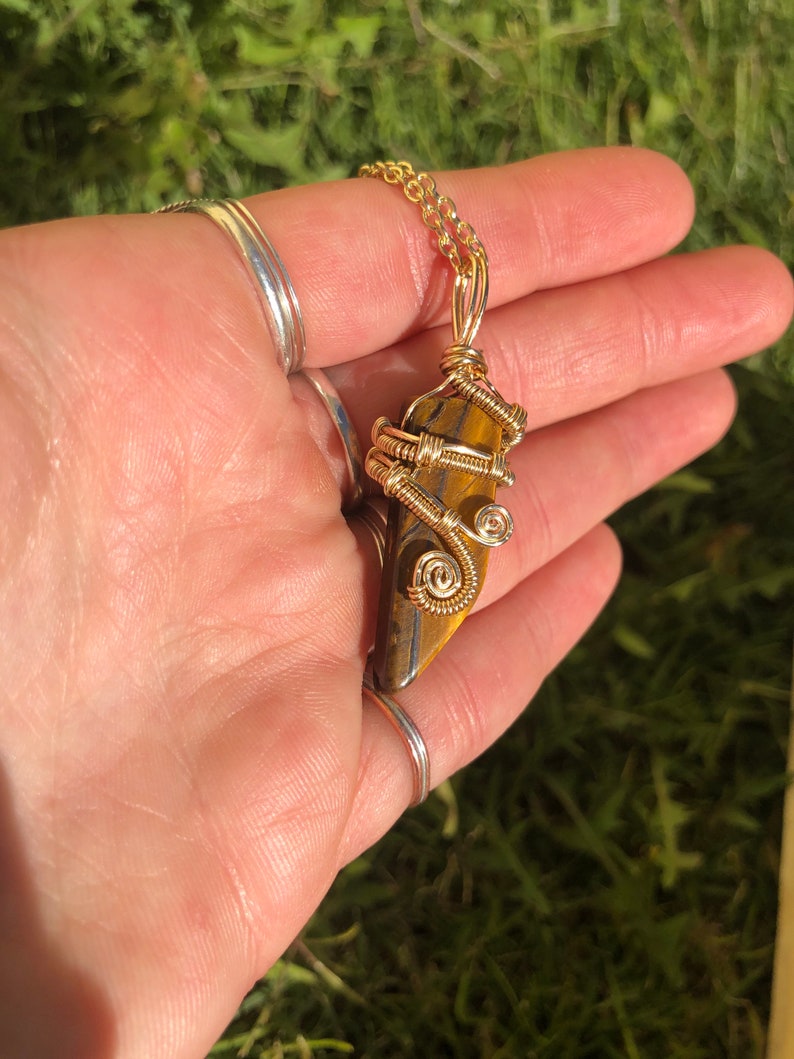 Tigers eye wrap pendant necklace