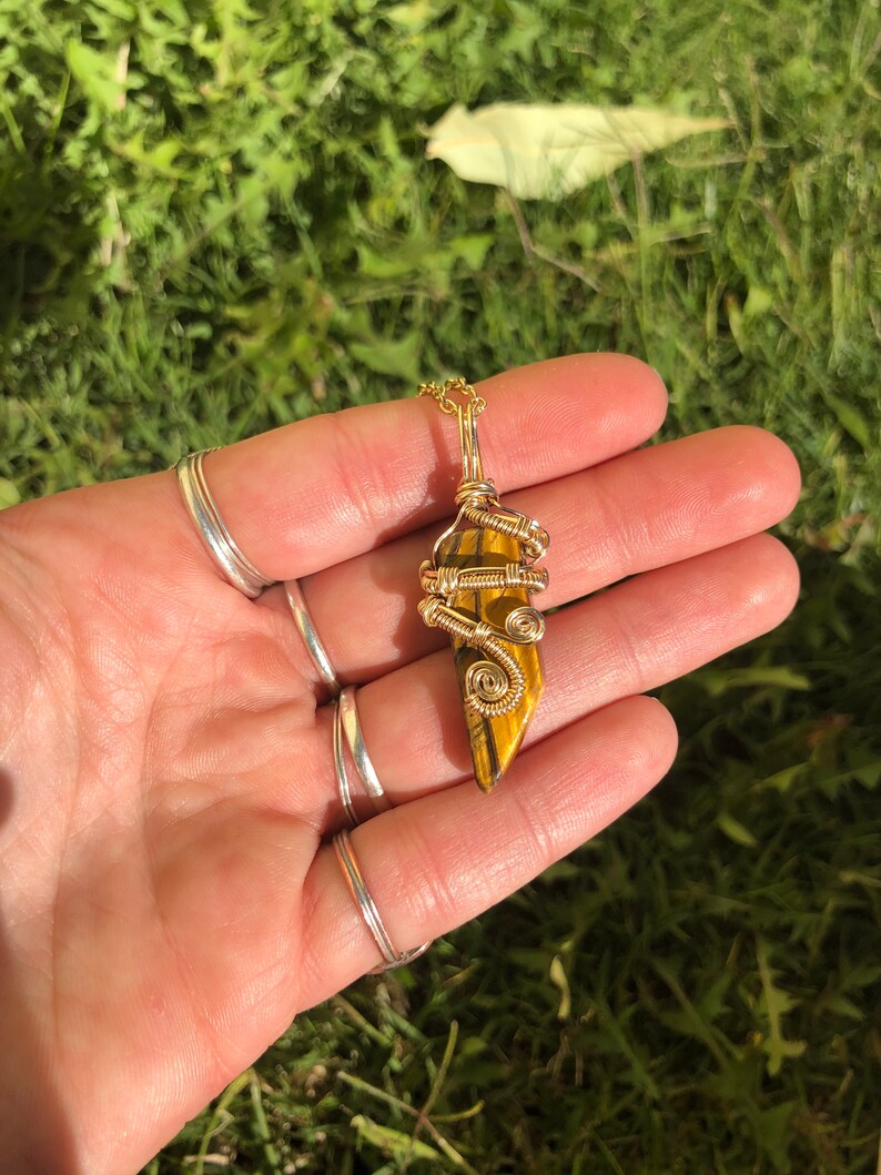 Tigers eye wrap pendant necklace